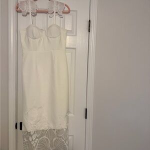 JW PEI Strapless White Dress with Floral Accents